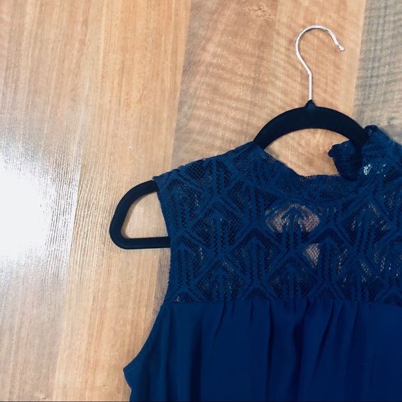Navy Lace Neck Top - Picture 2 of 6